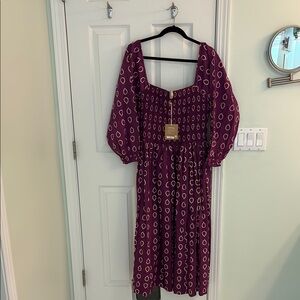 Boho Pattern Purple Smocked Midi Dress